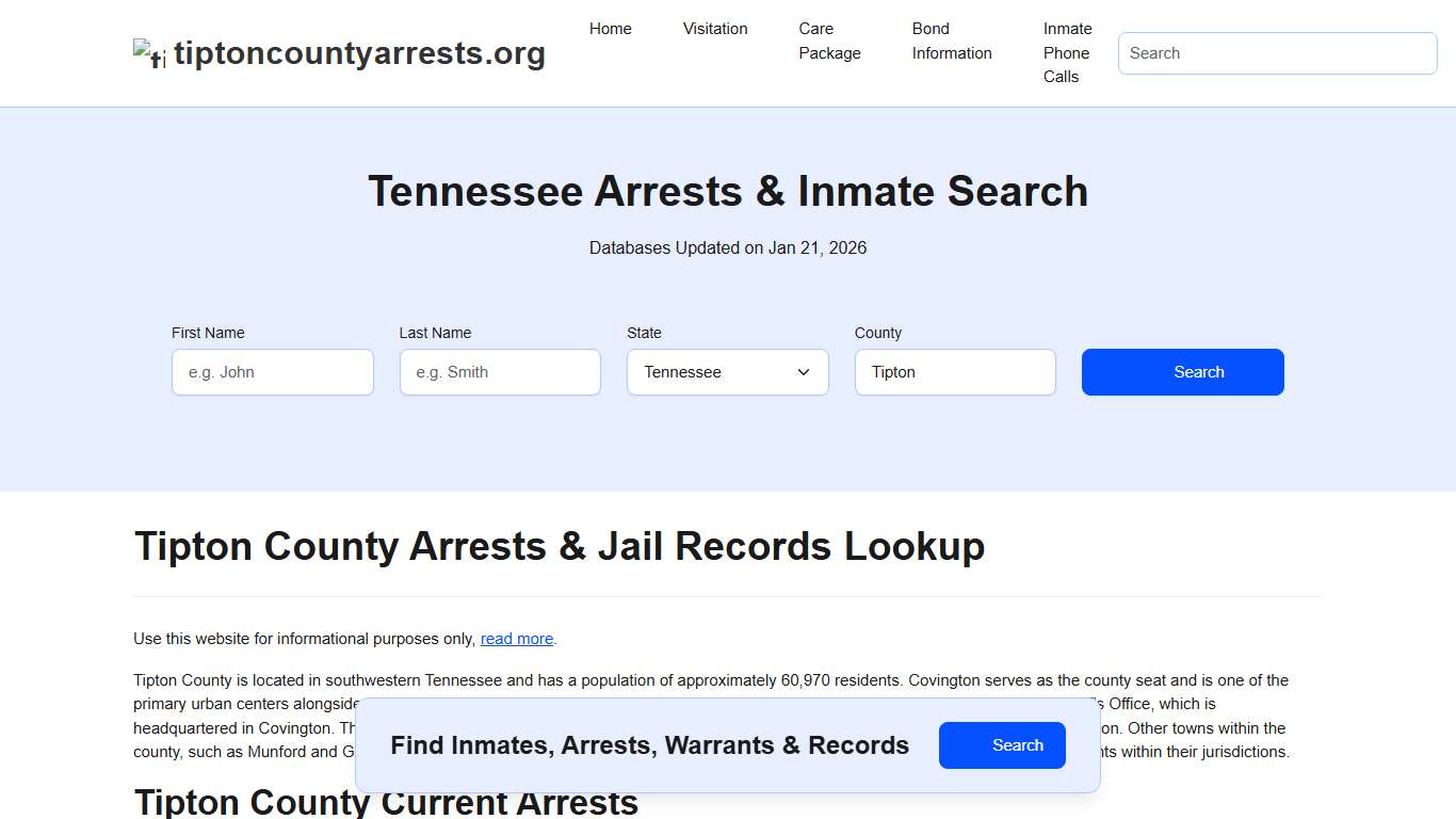 Tipton County, TN Arrests, Warrants, Police Records Search