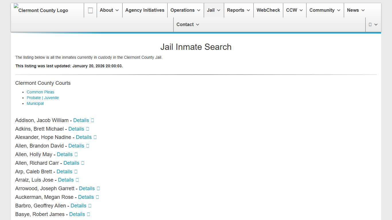 Jail Inmate Search | Clermont County Sheriff